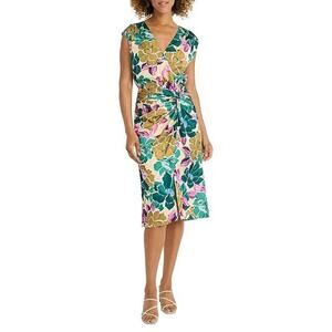 Maggy London Floral Charmeuse Surplice V-Neck Drape Dress Cap Sleeve 4
